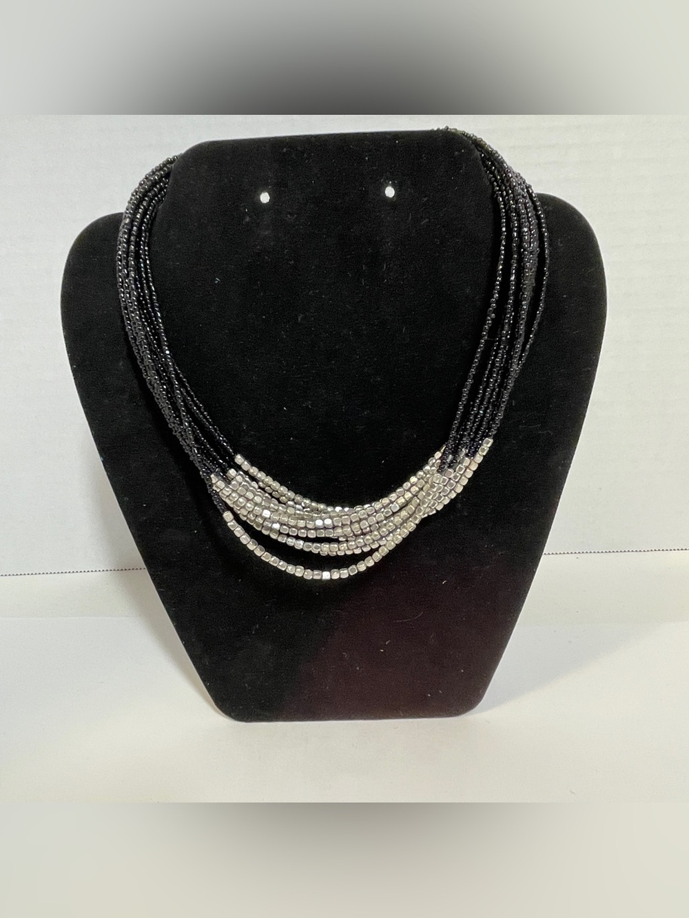 Multi Strand Gunmetal Gray Seed Bead Statement Necklace